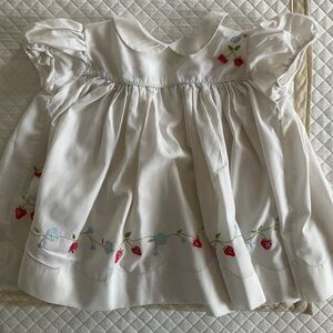 HAND MADE White IMPERIAL Dress with Strawberry APPLIQUE